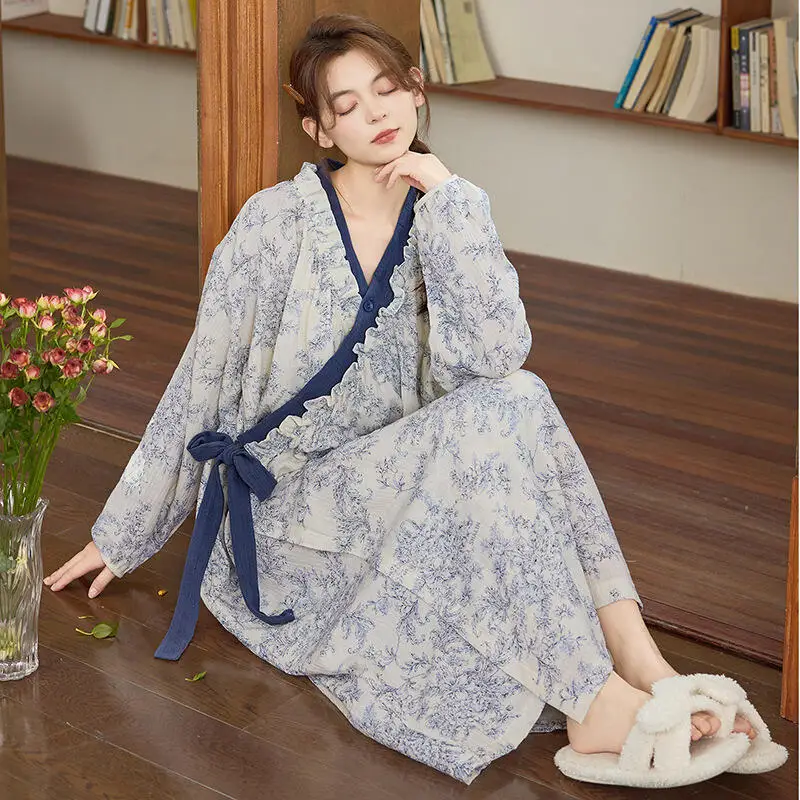 Hot Autumn New Women Clothing Highend Sense Medium To Long Sleepwear Nightgown Fashion Soft Comfort Loose Fitting Dress Homewear