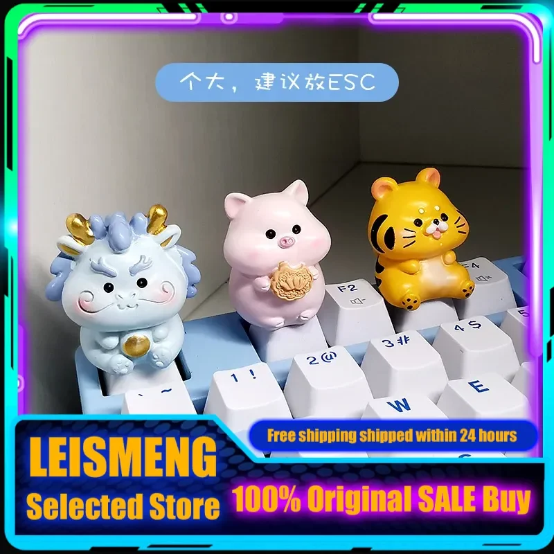 Keycap Lucu Bertema Zodiak Cina untuk Keyboard Mekanis DIY Kustom Tombol Esc Aksesori Keyboard Gaming PC Hadiah Koleksi