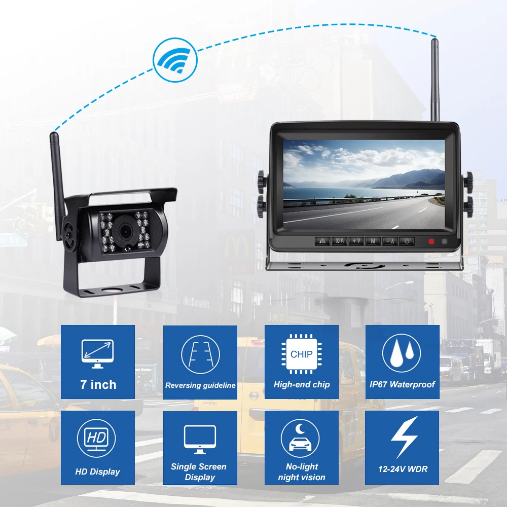 7inch WIFI Truck Monitor Display wireless 1camera/2camera reversing Camera screen for car monitor for auto Truck RV