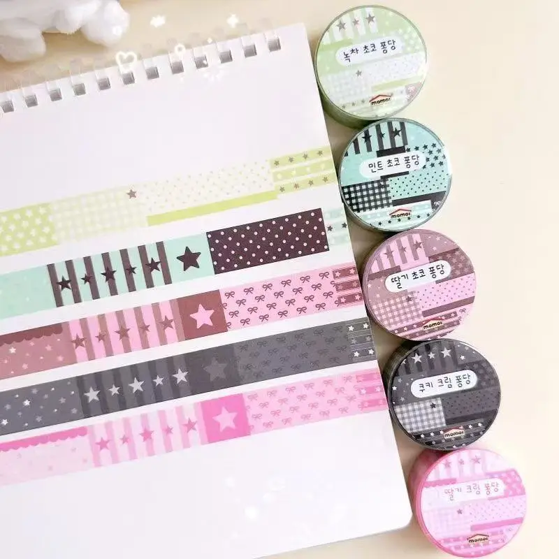 5PC Korean Sticker Film Tape Striped Star Bow Multi-color Basic Diy Material Sticker Splicing Strip Sticker Hand Account Gift