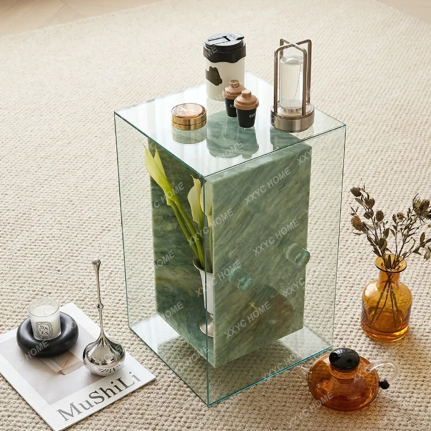 

Marble removable storage display corner table living room sofa coffee table display cabinetTJ