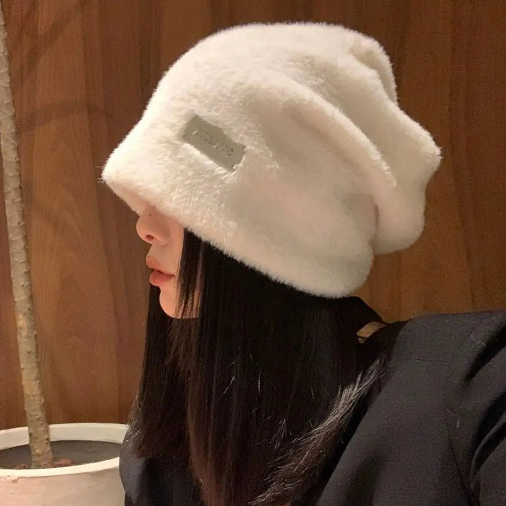 جديد إمرأة أفخم قبعات حريمي شتاء دافئ الصلبة فضفاض الصوف الصوف Skullies قبعة في الهواء الطلق Coldproof رشاقته قبعات الإناث Gorros