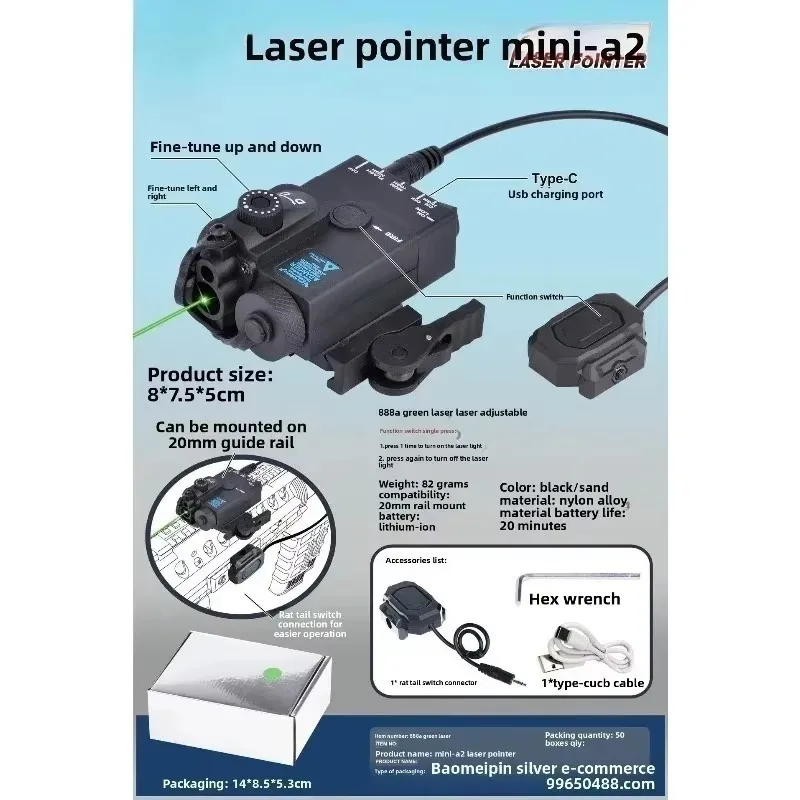 MINI‑A2 High‑Precision Green Calibration Laser, 20mm Guide Rail Compatible Hobby Mod Part for Backyard Outdoor Projects