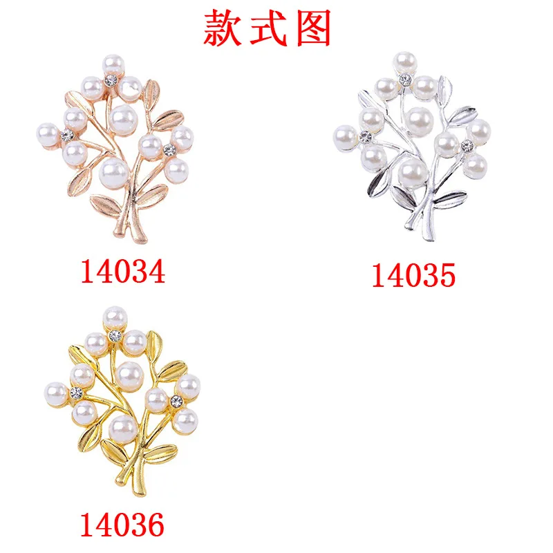 30PC 27*39mm Gold/silver color Alloy Material Crystal Pearl Leaf Branch charm handmade for DIY Wedding Jewelry Making Wholesale