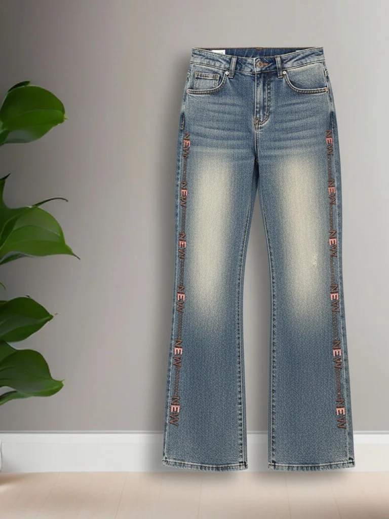 

Slimming High Waist Embroidered Denim Pants Casual Wide Leg Jeans for Women Faionable Versatile Worn-look Trousers