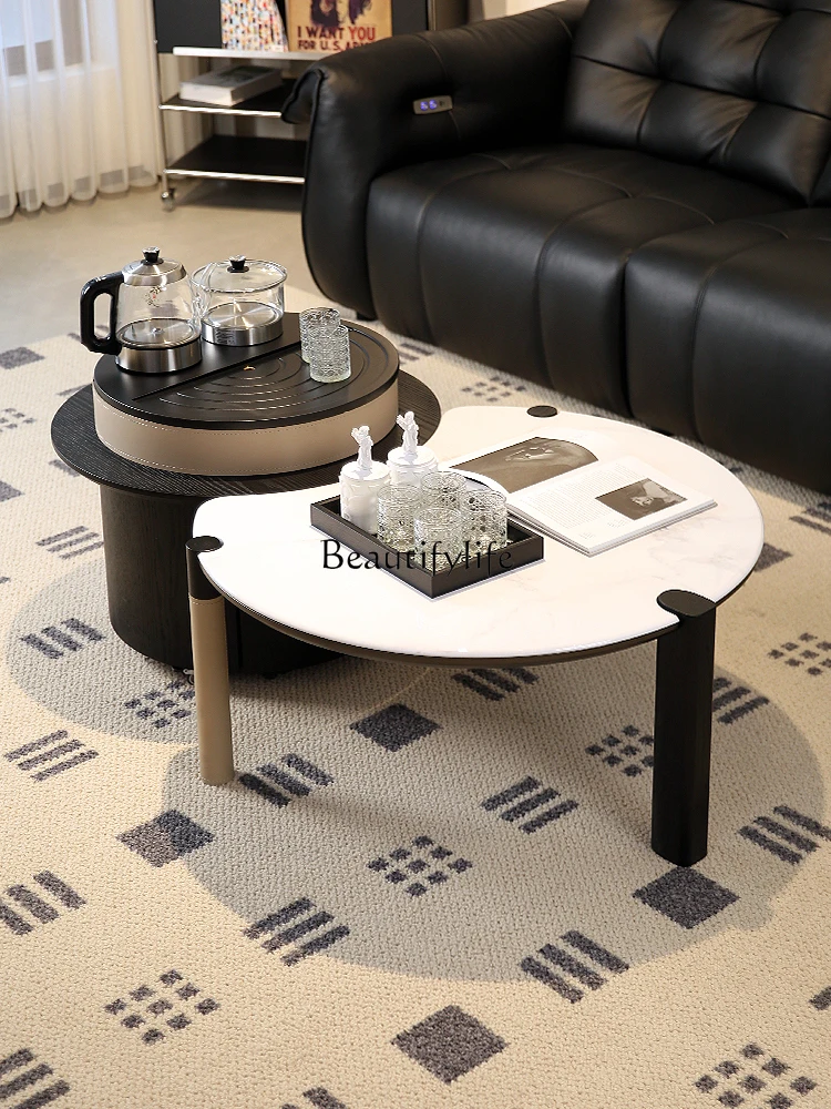 Light luxury rock slab coffee table living room household kettle integrated embedded mobile tea table