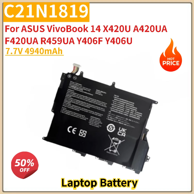 

New Laptop Battery C21N1819 7.7V 4940mAh for ASUS VivoBook 14 F420UA R459UA X420U A420UA Y406F Y406U High Quality