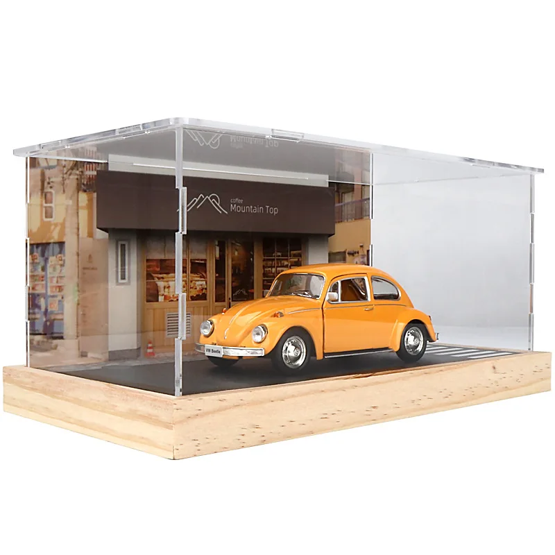 Acrylic and Wood Parking Lot Model for 1/32 1/36 Scale Toy Car Street View Garage Scene Acrylic Dust Box Display Box Ornament