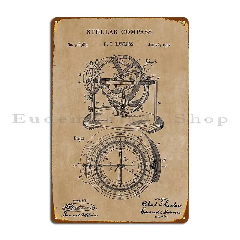 Patent Blueprint 1902 Stellar Nautical Compass Metal Plaque Wall Mural Designer Design Living Room Classic Tin Sign Poster