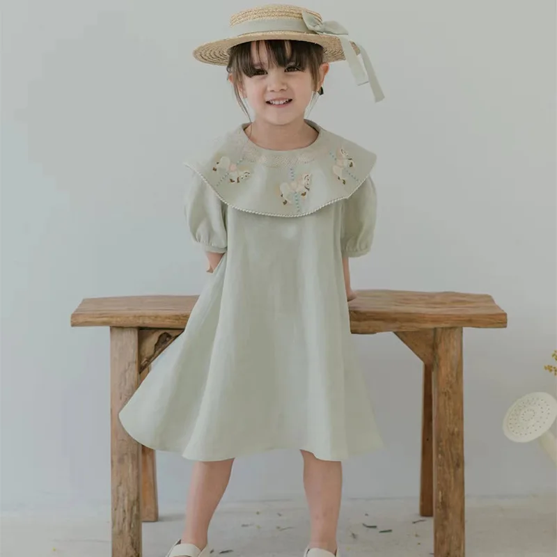 2024 Spanish Summer Dress for Kids Girl Baby Girls Embroidery Cotton Loose Dresses Children Boutique Design Frocks Infant Outfit