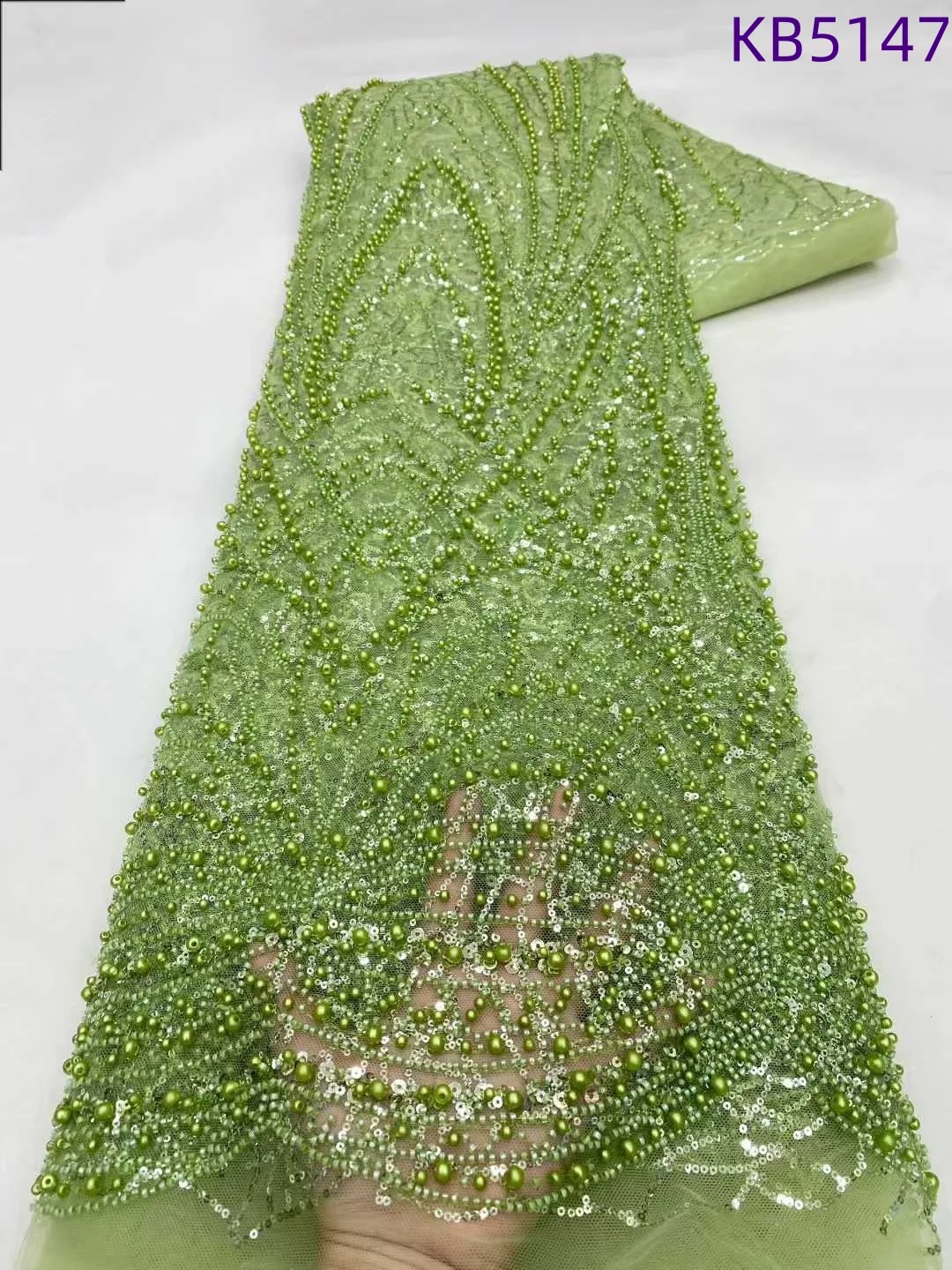 

5 ярдов белая ткань с вышивкой в Дубае, нигерийская кружевная ткань, 2025 г., зеленая кружевная ткань с блестками для шитья свадебного платья KB5147