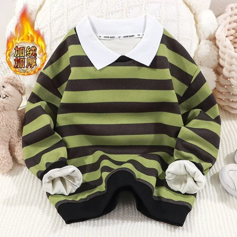 Baby Boys Sweatshirt Kids Striped Hoodies Polo Collar Pullover 2024 Fall Winter 1 To 12Yrs Children\'s Casual Clothing