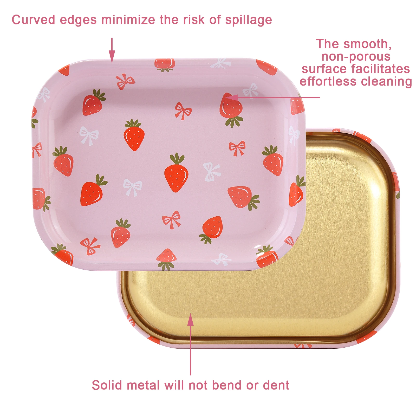 Pinky Strawberry Metal Rolling Tray with PVC Soft Magnetic Lid - 7" X 5.5" view 3
