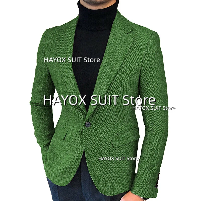 

Men's Suit Herringbone One Button Lapel Retro Wool Jacket Business Formal Office Interview Blazer