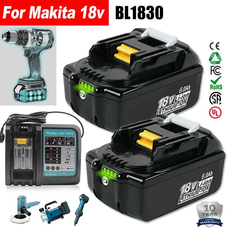 For Makita 18V 6.0Ah BL1860 LXT Lithium ion Battery + Charger BL1830 BL1850 BL1840 BL1840B BL1830 BL1830B BL1815B Battery