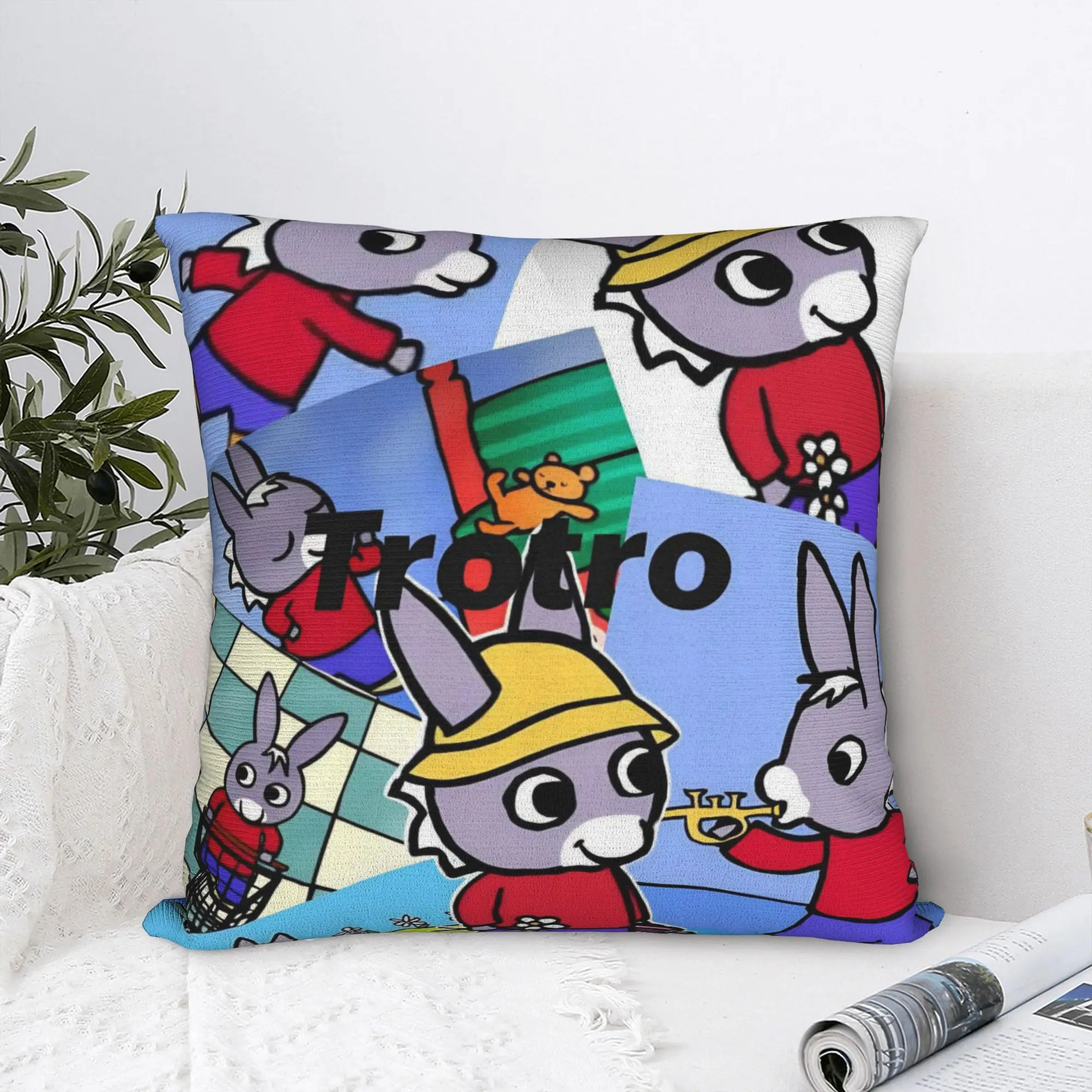 Trotro Cartoon Square Pillow Case Cute Little Donkey Cushion Cover Funny Polyester Decorative Pillowcase for Home 45*45cm