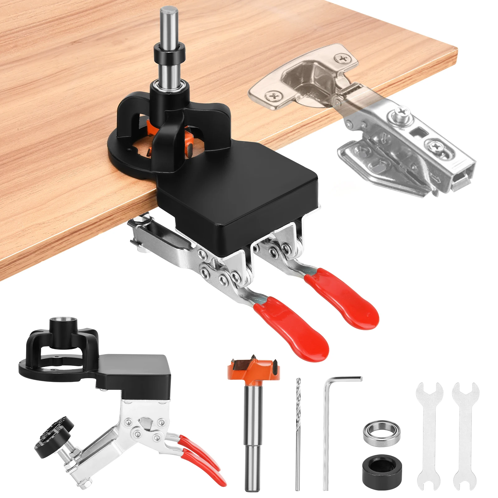 

35mm Hinge Drill Hole Jig Kit Aluminum Alloy Locking Dowel Drilling Guide Locator Woodworking Hole Opener for Door,Cabinet