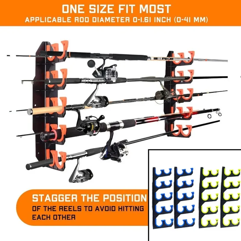 Fishing Rod Holder for Garage Wall Mounted Fishing Rod Rack with Soft Protective Pad Fishing Rod Storage Organizer