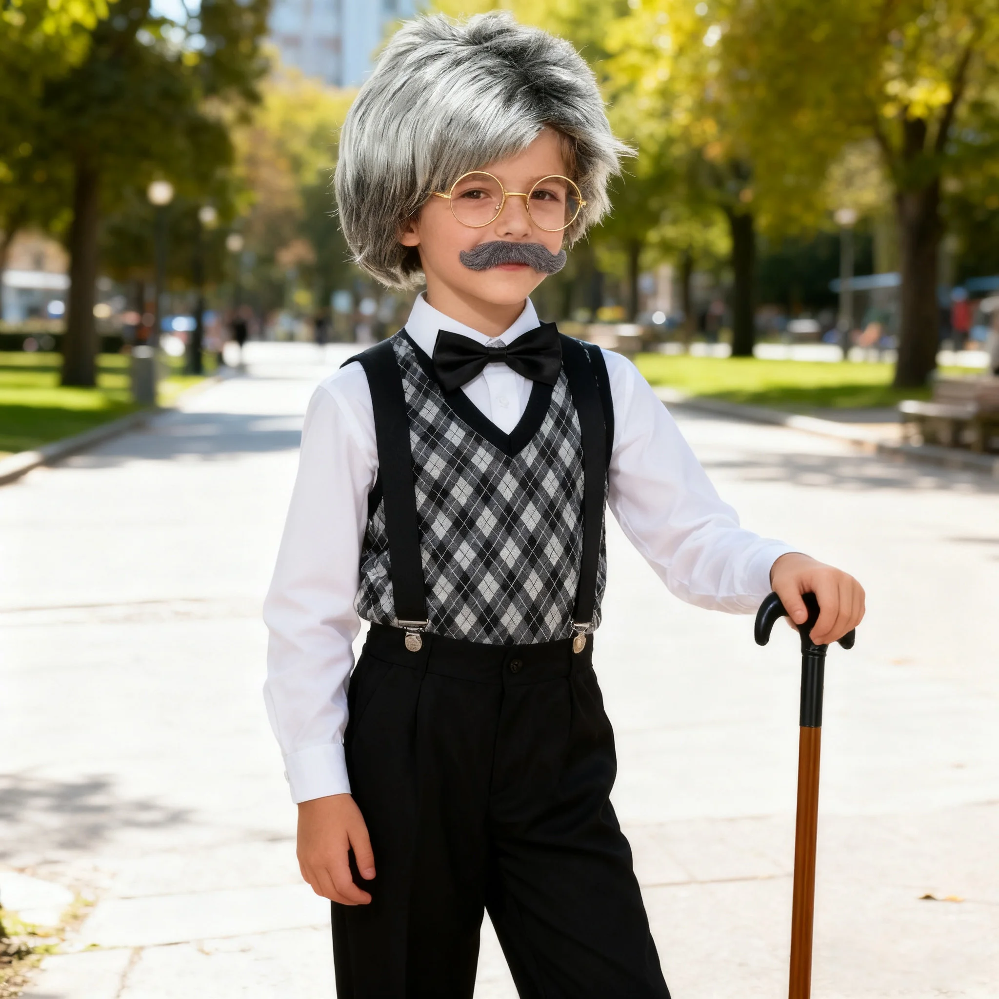 Old Man Costume for Kids 100 Days of School KIds Boys Grandpa Sweater Vest for Kids carnival Sets Beard and mustache Hat Glasses