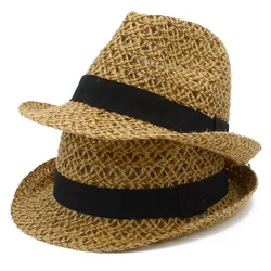 Summer Sun Linen Hats for Middle-aged and Elderly Men and Women Travel To The Seaside Beach  Leisure Joker Jazz Straw Hats.