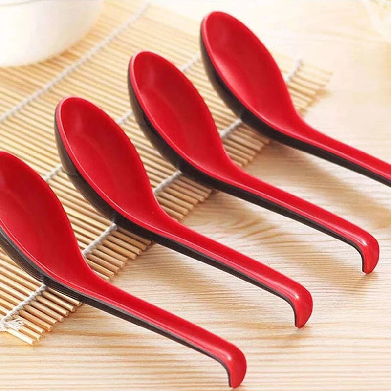 5pcs Red and Black Soup Spoons Spoon Plastic Bicolor with Hook Practical Portable Long Handle Anti Scalding Antiskid TMZ