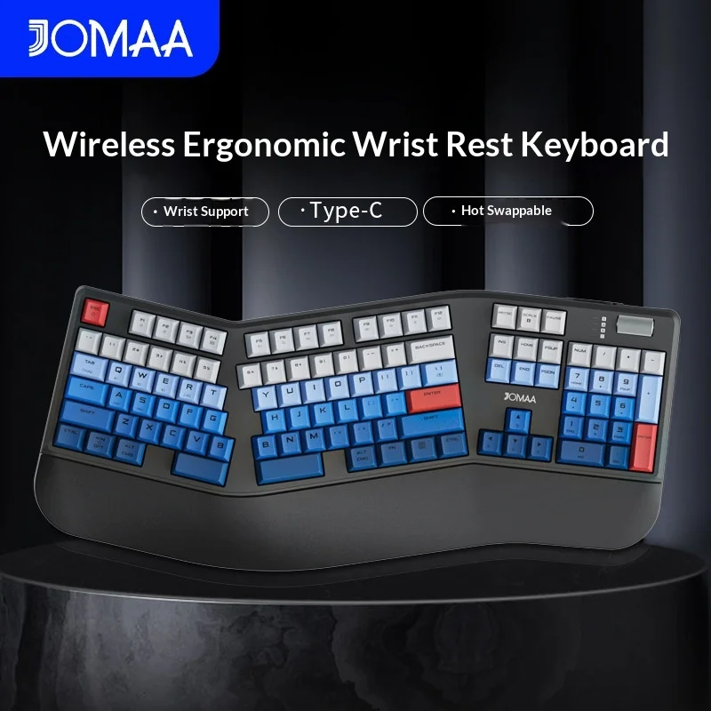 JOMAA Ergonomic Full Size Wireless Mechanical Keyboard Dual Mode Rechargeable Hot Swappable Wrist Rest Type C Gaming Office