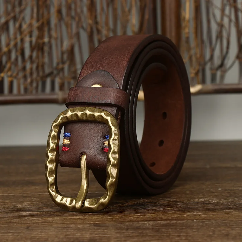 3.8CM Wide 5MM Thick Pure Cowhide Brass Buckle Genuine Leather Casual Jeans Belt Men High Quality Retro Luxury Male Strap Cintos