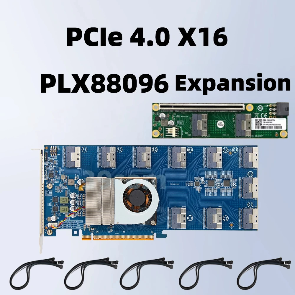 PLX88096 Expansion Card SWITCH Slimsas SFF-8654 Riser 10-Port To 5 PCIE4.0 X16/ 10 PCIE 4.0 X8 U.2 Hard Drive NVMe SSD Multi GPU