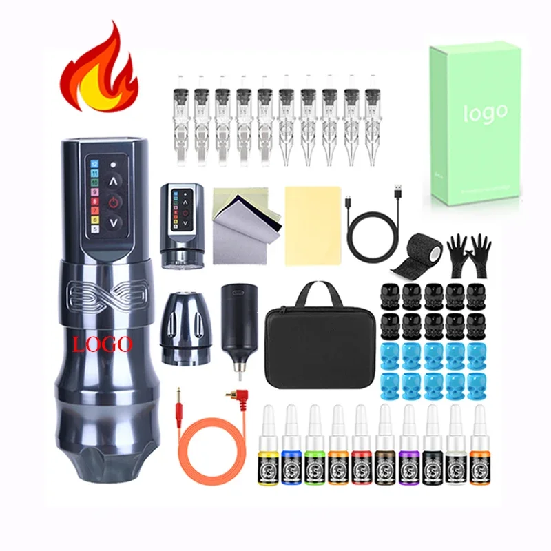 OEM 4mm Stroke Wireless Tattoo Machine Pen Professional Tattoo Gun Complete Full Kit Set with Cartridge Needle and Power Supply