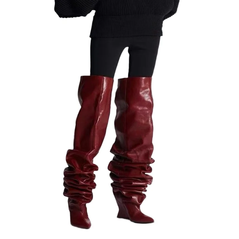 

Европейский и американский легкий роскошный нишевый дизайн, плиссированные модные туфли со свободными рукавами и острым носком, женские сексуальные вечерние ботинки