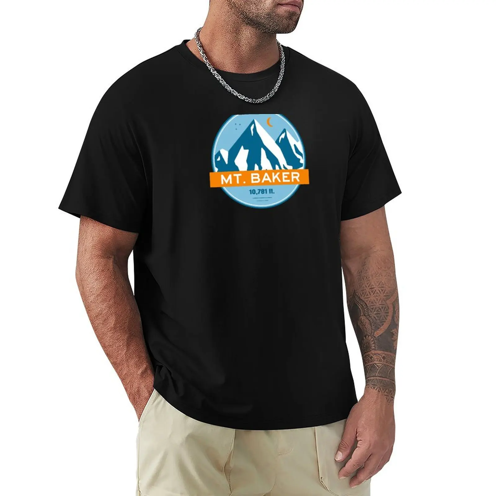 Mt. Baker Washington Stars Moon T-Shirt Basic Lightweight Short Sleeve Tee