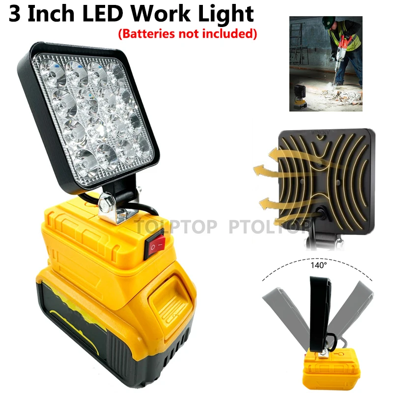 HOT 3 Inch Outdoor LED Work Light For Dewalt 18V Battery Portable Spotlights Fishing Handheld Cordless Lights Emergency Camping