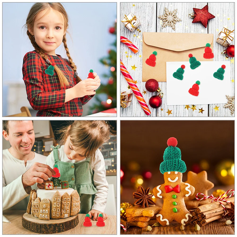 

100pcs Mini Christmas Hats Cute Tiny Santa Decorative Knitted for DIY Crafts Accessories Home Photo Props Gifts