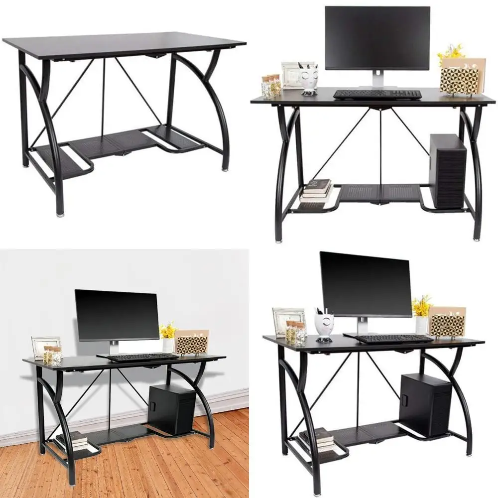 

Sturdy Foldable Two-Shelf Desk, Steel Laptop Table, Black