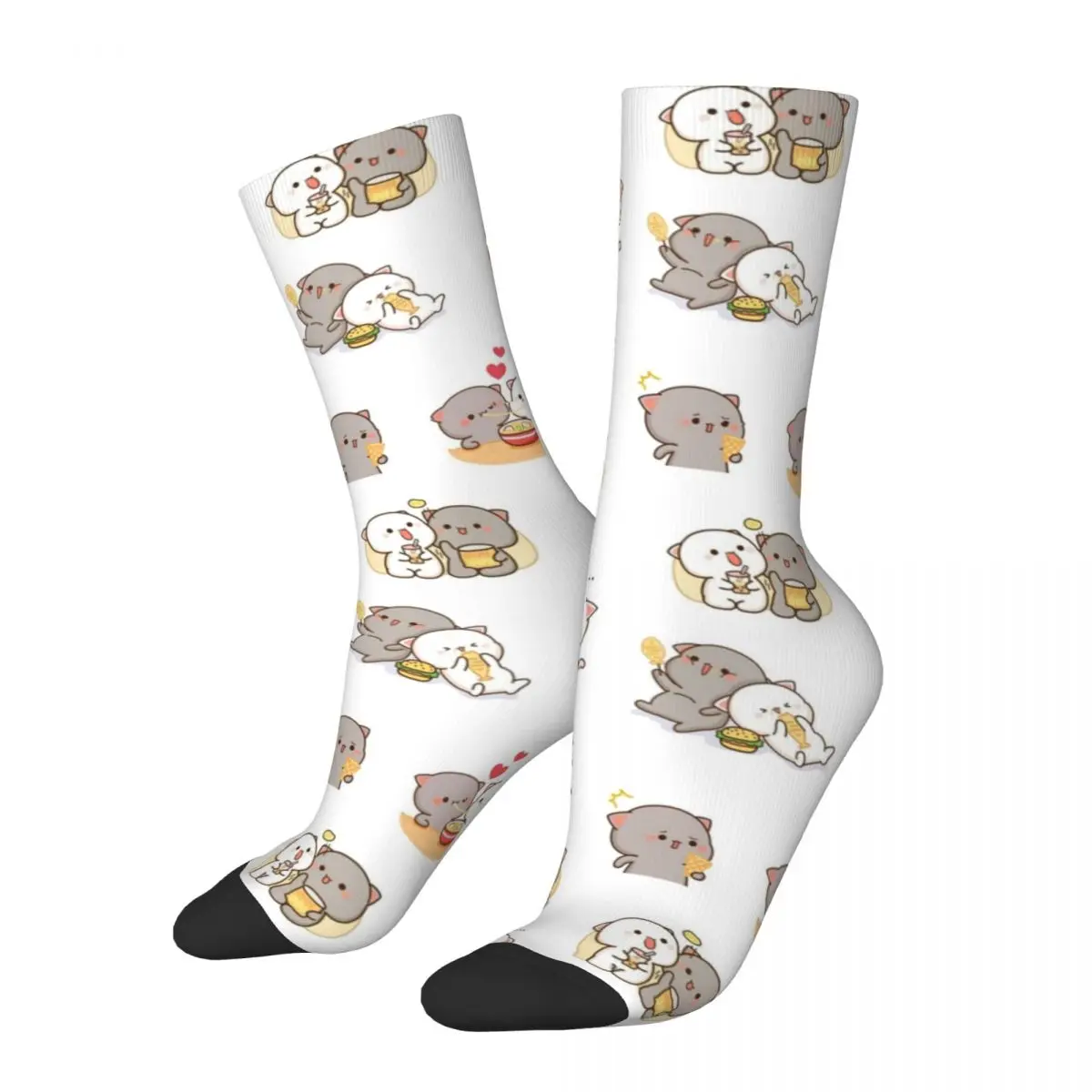 Winter Warm Crazy Design Women Men Cute Peach And Goma Collage Socks Cartoon Mocha Mochi Cat Sweat Absorbing Crew Socks