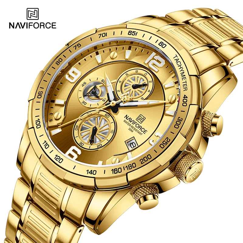 NAVIFORCE Temperament Men Luxury Fashion Design Gold Men Watches Multifunction Luminous Quartz Male WristWatch Relogio Masculino