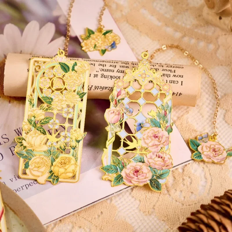 الرجعية المعادن الجمالية روز المرجعية قلادة النمط الصيني الأزهار اللوحة المرجعية طالب القراءة علامة كتاب الملحقات هدية