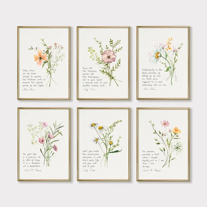 Unframe Mental Health Therapy Psychology Quote Poster Carl Jung Carl Rogers Brene Brown Botanic Canvas Painting Wall Art Room Ho