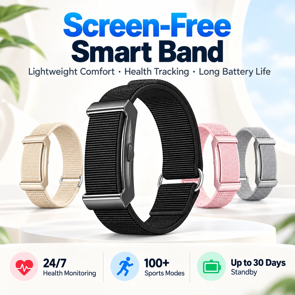 Smart Fitness Band Screen-Free Health Tracker Heart Rate SpO2 Sleep Monitor 100+ Sports Modes Long Battery Life IP67