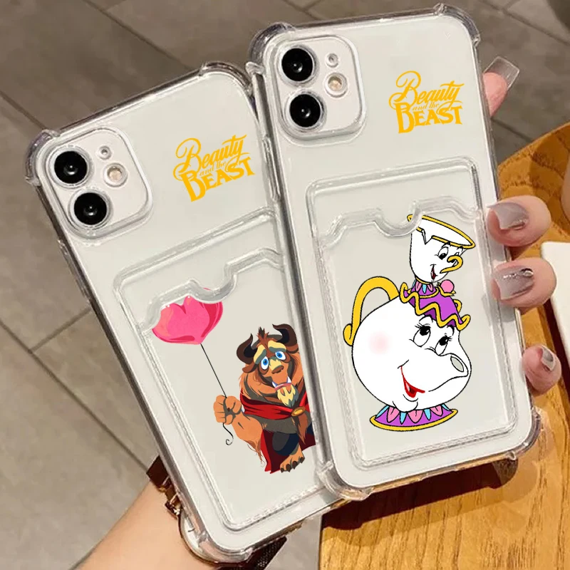 Disney Beauty And The Beast Art TPU transparan, tas kartu foto Mini TPU transparan untuk iPhone 15 14 13 12 11 XS XR X 8 7 Pro Max Plus