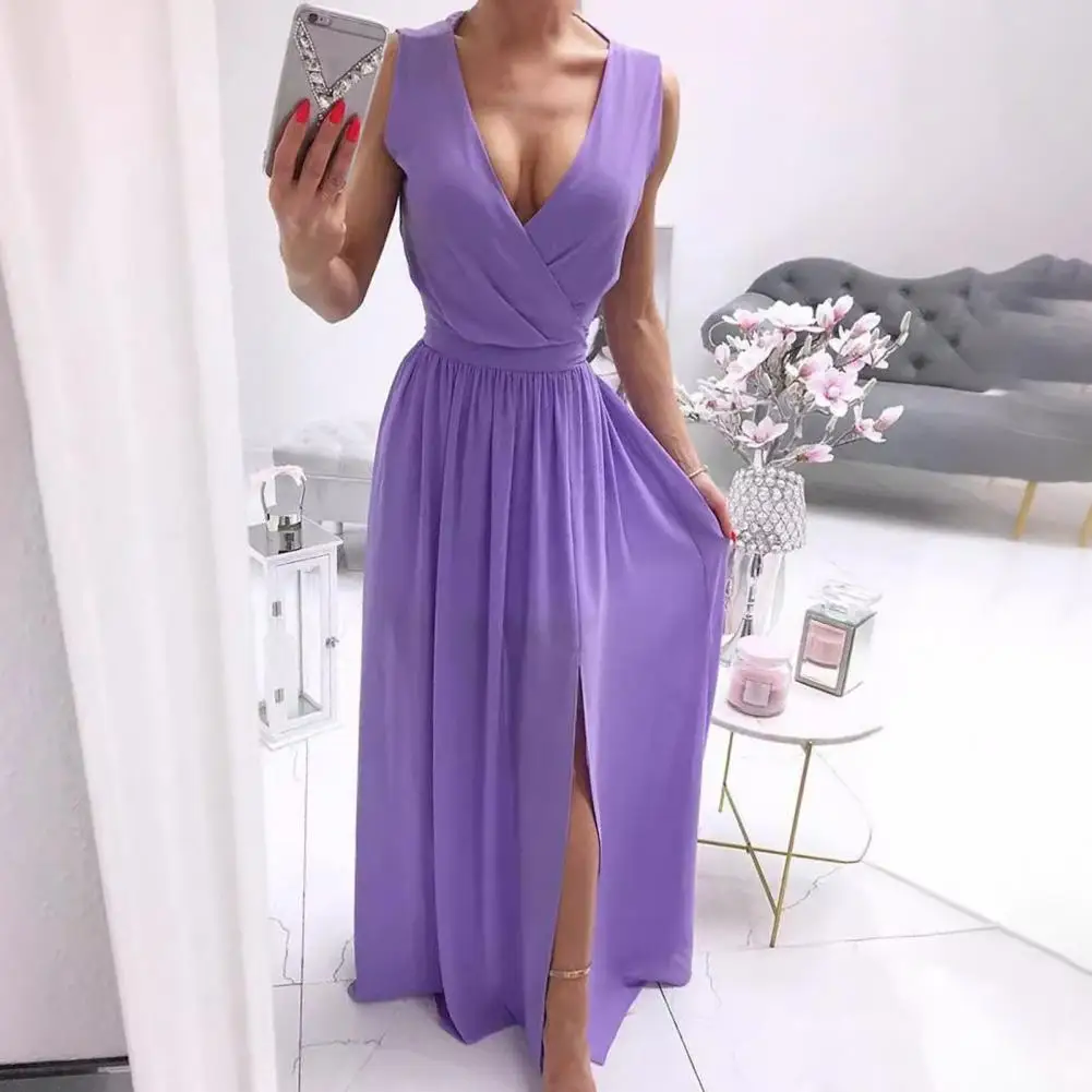 Lightweight V-neck Summer Dress Elegant V Neck Pleated Maxi Dress for Women Floor Length Evening Gown for Wedding for Special