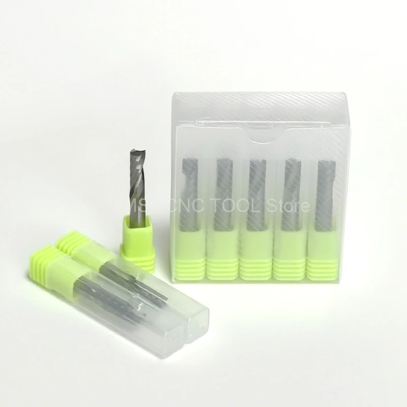 10Pcs Single Flute Up Cut 3.175/4/5/6/8/10/12mm - Spiral Milling Cutter CNC End Mill Router Bit for Acrylic Wood