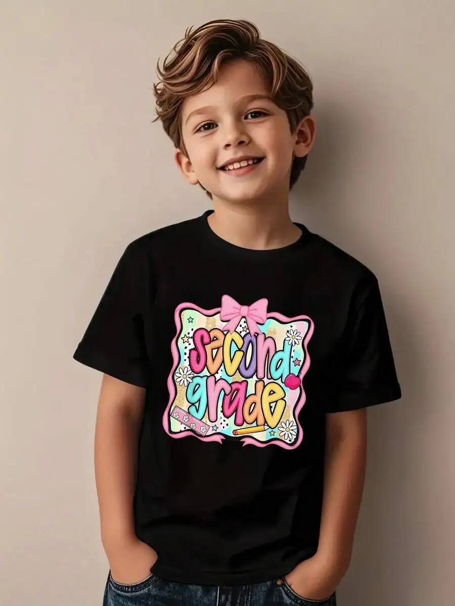 Second Grade Graphic T-Shirt For Boys And Girls, Pink Bow, ELY0704070 Gifts For Kids