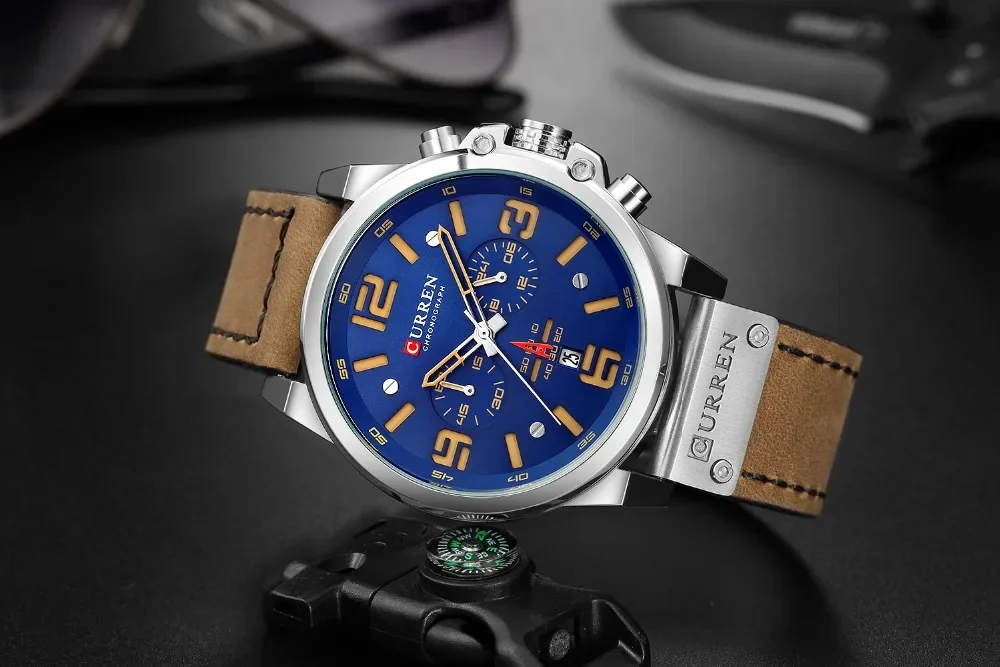 CURREN 8314 Herren Business-Armbanduhr mit Lederarmband, Wasserdicht mit Kalender, Lässige 6-Zeiger Quarzuhr – Detail 11