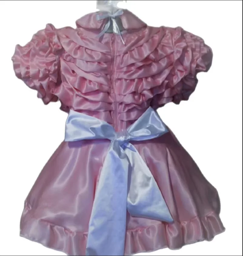 New Hot Selling Gothic French Sexy Sissy Pink Flannel Bow Bifurcated Dress Maid Costume Customization