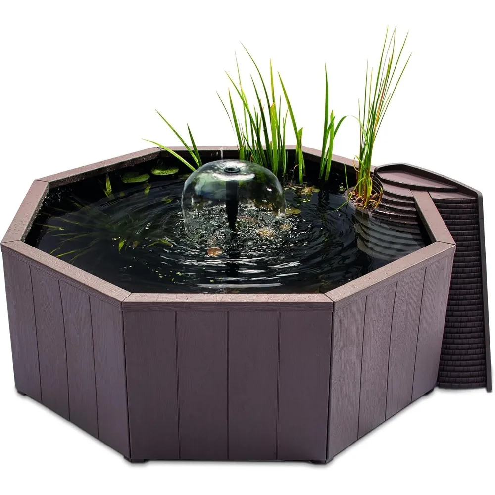 No Dig Natural Wildlife Pond Kit with Fountain Pump Planting Pockets and Frog Ladder