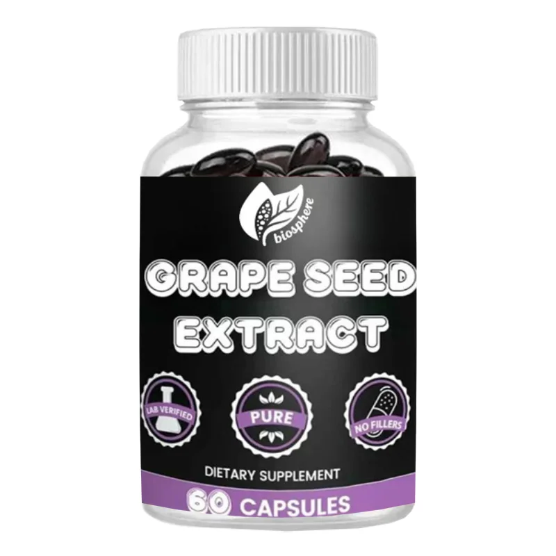 Ingredients: Grape Seed Extract (60 Capsules) Without Magnesium or Rice Fillers, Always Pure