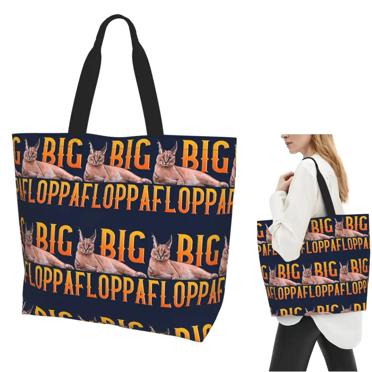 

Забавная большая сумка для покупок Big Floppa, парусиновая сумка на плечо большой вместимости, продуктовая сумка для покупок для женщин
