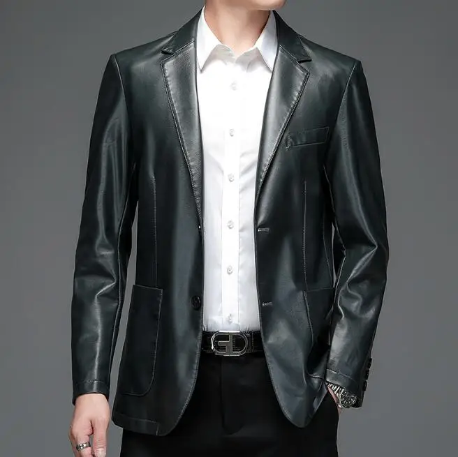 

High Quality Men Suit Leather Coat Spring Autumn 2024 New Skin Casual Small Suit Coat Men's Leather Jacket