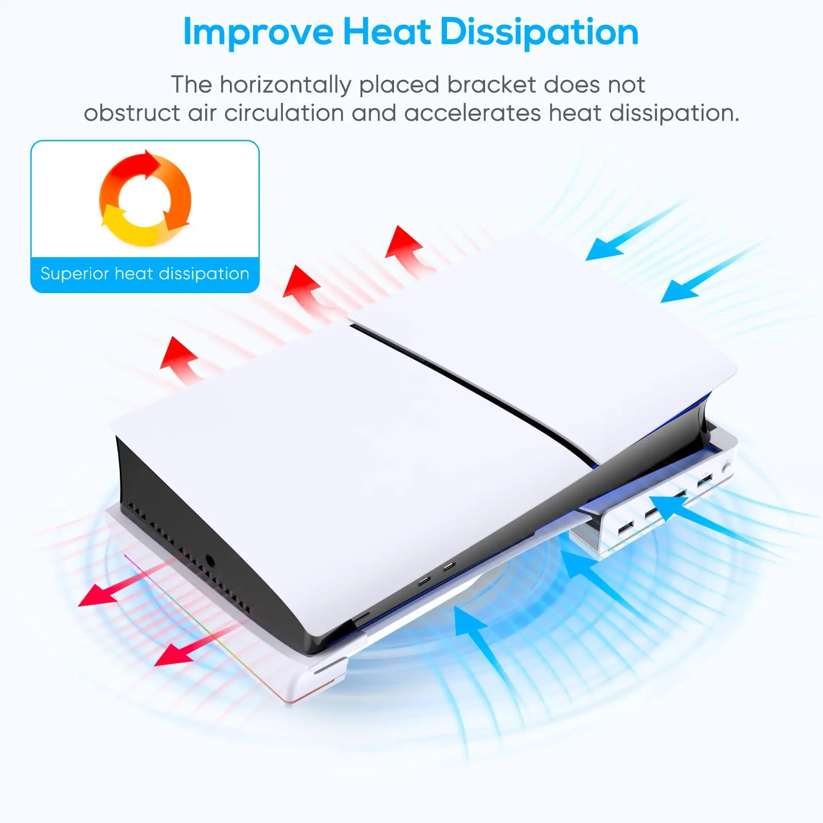 Support horizontal pour accessoires de console PS5 Slim avec 14 modes d'éclairage et 4 hubs USB, support latéral pour disque PS5 Slim et numérique